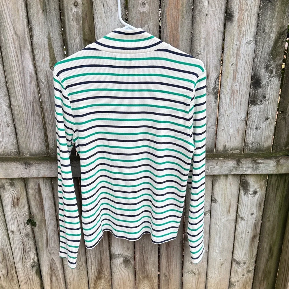 J. Crew Vintage Rib Turtleneck with Buttons BT676 Lisbon Stripe 16 XL
